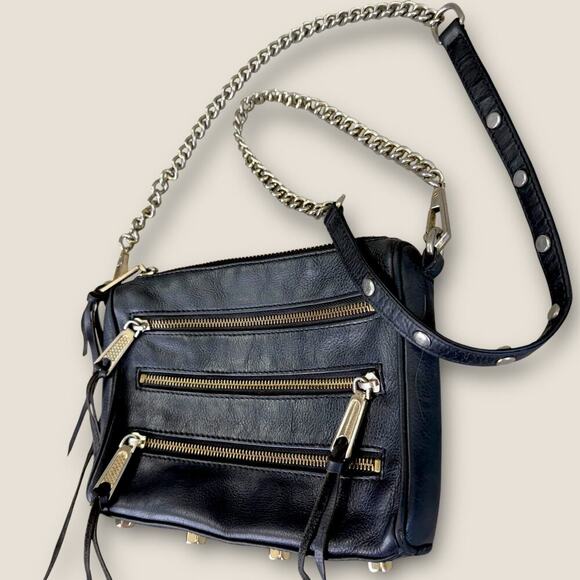 Rebecca Minkoff Leather Crossbody Shoulder Mini Bag Adjust Chain Strap Multi Zip - Picture 3 of 14